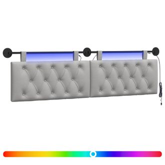 vidaXL Cabecero Colgante Con Luz Led Gris Nube Tela Vidaxl