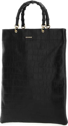 Jil Sander Womens Crocodile-Embossed Leather Tote Black