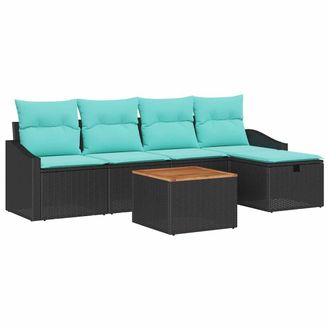 vidaXL Conjunto De Sof&aacute;s De Jard&iacute;n 6 Pcs Negro Rat&aacute;n Sint&eacute;tico Vidaxl