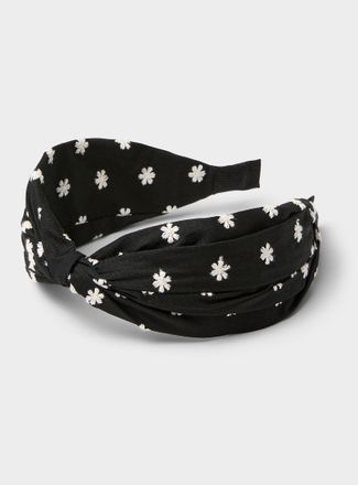 Simons Womens Embroidered flower knotted wide headband