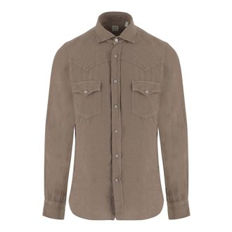 Finamore Linnen Overhemd - Heren - Casual Overhemden - Beige - 4XL - Linnen - Overhemden