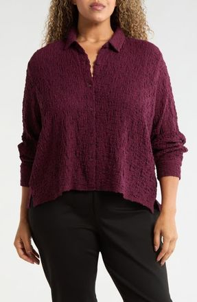 Eileen Fisher Classic Collar Stretch Organic Cotton Blend Button-Up Shirt in Wine at Nordstrom, Size 2X