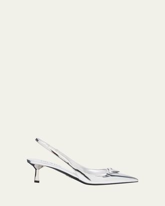 Prada 55mm Metallic Leather Slingback Pumps