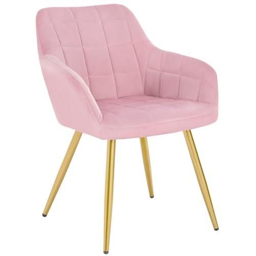 Fauteuil Coquillage Velours HOMCOM Rose - Pieds Dorés, 67x64x77cm, Mousse Haute Densité Pour Salon