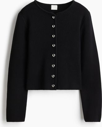 H&M Gerippter Baumwollcardigan - Schwarz
