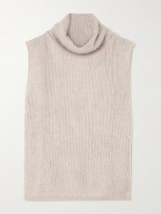 Lisa Yang Gilet A Collo Alto In Cashmere Spazzolato A Coste Aisla - Neutri