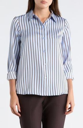 Halogen Lux Satin Button-Up Shirt in Blue Multi at Nordstrom Rack, Size X-Large