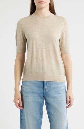 BOSS Farbella Short Sleeve Virgin Wool Sweater in Pumice Melange at Nordstrom Rack, Size X-Small