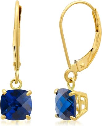 MAX + STONE Solid 10K Yellow Gold Cushion Cut Dangle Gemstone Leverback Earrings