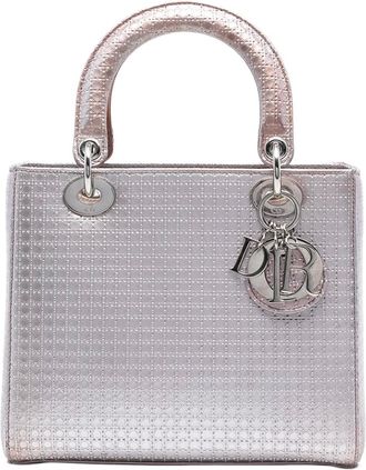 Dior Borsa a tracolla Lady Dior media metallizzata con finitura lucida e motivo Microcannage 2016 - Rosa