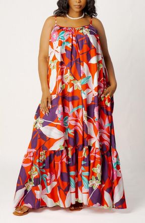 Buxom Couture Floral Print Voluminous Maxi Dress in Red Multi at Nordstrom