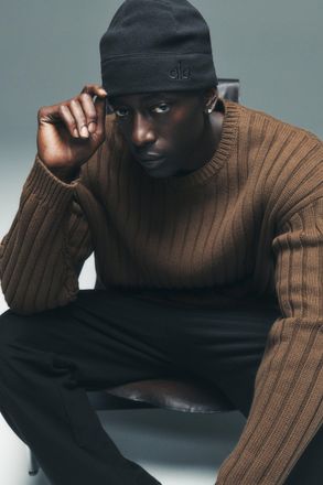Alo | Cotton Rib Parallel Sweater Top in Java Brown Heather, Size: Medium