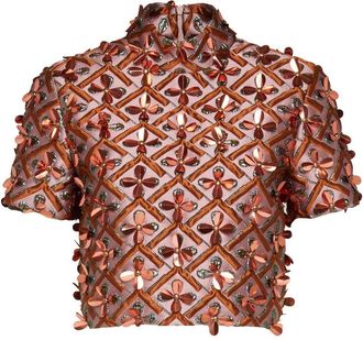 La DoubleJ Juliet sequinned cropped top - women - Metal/Silk/Cotton/Polyamide - M - Pink