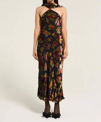 Rixo Hayley Halter Maxi Dress In Countryside Devor&eacute; Black