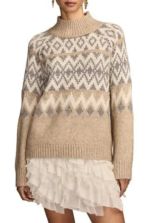 Lucky Brand Fair Isle Mock Neck Sweater in Cream Heather at Nordstrom Rack, Size Xx-Large