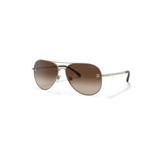 Chanel Pilotenzonnebril - Dames - Accessoires - Geel - Maat: 59 MM Leer