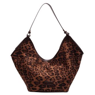 Generic Women Suede Shoulder Bag Leopard Print Tote Bag with Interior Pocket Underarm Bag Hobo Bag for Work Shopping Travel (Brown)
