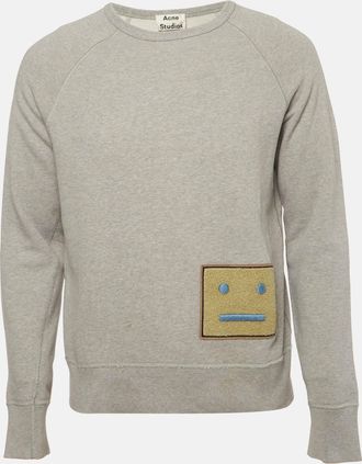 Acne Studios Grey Cotton Knit L Face Patch Sweatshirt