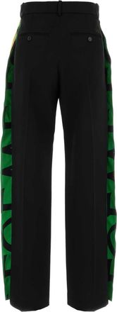 Loewe Womens Wool-Blend Twill With Contrasting Side Stripe Trousers Black Viscose Polyester