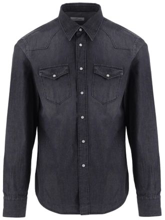 Alessandro Gherardi Dark Gray Cotton Denim Patch Pockets Shirt