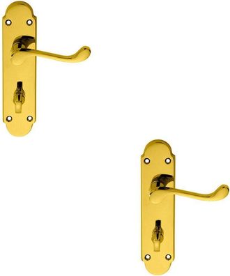 Loops 2x PAIR Victorian Upturned Lever on Bathroom Backplate 170 x 42mm Brass