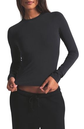 SKIMS Stretch Cotton Jersey Long Sleeve T-Shirt in Soot at Nordstrom, Size Xx-Small
