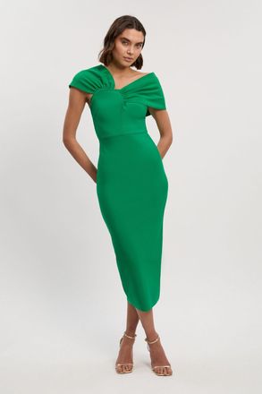 Karen Millen Womens Figure Form Bandage Asymmetric Strap Knit Midi Dress - Green - Size 10 UK