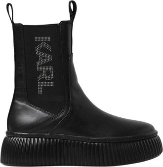 Karl Lagerfeld Platte Enkellaarsjes - Dames - Chelseaboots - Zwart - 36 EU - Leer - Schoenen