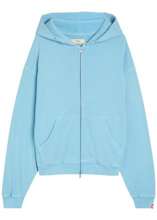 Cherry Los Angeles Distressed Hooded Cotton Sweatshirt - Blue Light - XL
