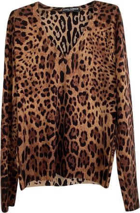 Dolce & Gabbana Leopard Printed Fine Wool V-Neck Jumper Size 42