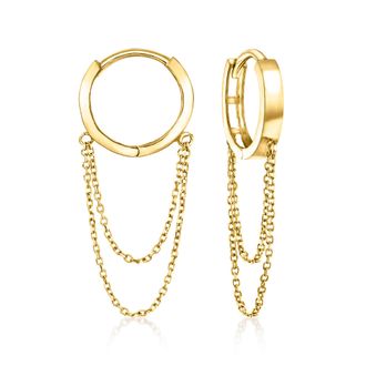 Canaria Canaria 10kt Yellow Gold Cable-Chain Huggie Hoop Drop Earrings