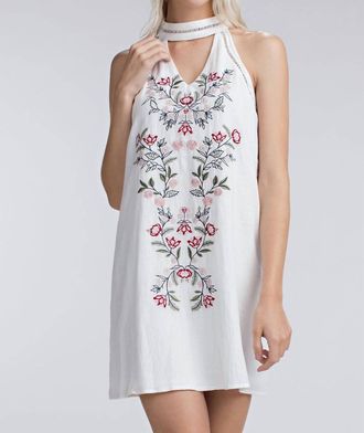 Honey Punch Embroidered Halter Mini Dress In Ivory