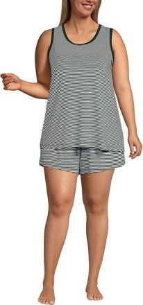 Lands End Cooling 3 Piece Pajama Set - Robe Tank and Shorts in Pine Valley Mini Stripe at Nordstrom, Size 3X