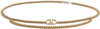 Valentino Garavani VLOGO Chain Belt in Dark Brown/Gold at Nordstrom, Size Medium