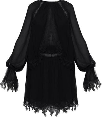 Blumarine Jurk met kanten details en laagjes - Dames - Korte kleedjes - Zwart - M - Kleedjes