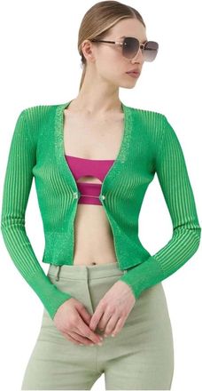 Beatrice .B Ribgebreide Cardigan met Kristaldecoratie - Dames - Vesten - Groen - M - Leer - Truien & Vesten