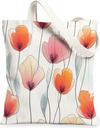 Generic Spring Luxury Poppy Canvas Tote Bag for Shopping 13x15, Cute Floral Wildflower Reusable Grocery Print Pattern Bag for Women Men, Flower Simple Aesthet