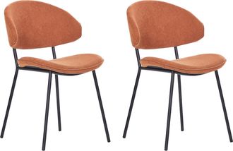 Beliani Conjunto De 2 Sillas De Comedor Modernas Asiento Tapizado En Tela Respaldo Curvo Sin Reposabrazos Patas Negras Naranja Kiana