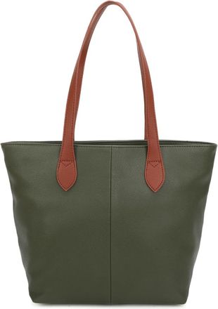 Generic Vegan Leather Tote Bag, Womens Shoulder Bag with Contrast Straps, Satchel 38x28x14 cm (Dark Green)