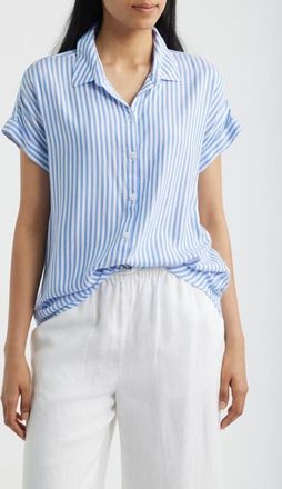 Beach Lunch Lounge Kenzie Stripe Short Sleeve Button-Up Shirt in Blue Ice at Nordstrom, Size X-Small