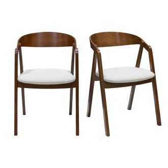 Miliboo Miliboo - Set De 2 Sillas Vintage Apilables De Madera Maciza Te&ntilde;ida De Nogal Y Borreguillo Blanco Lova
