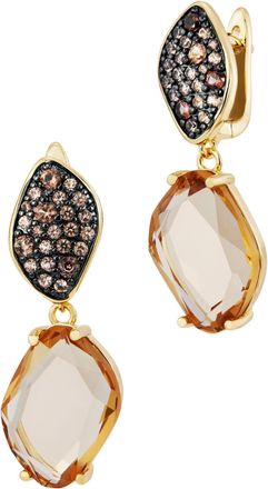 Savvy Cie Jewels 14K GOLD & BLACK PLATED OVER BRASS BROWN CZ AND CHAMPANGNE GLASS EARRINGS
