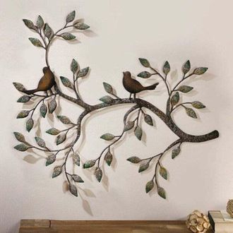 OEM Decoraci&oacute;n De Pared Con P&aacute;jaros, Pareja De Tortolitos En Ramas, Escultura De Metal Para Colgar En La Pared, Decoraci&oacute;n Retro De Hierro Forjado, 22,8 X