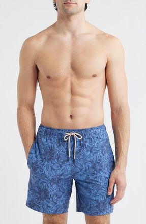 Fair Harbor The Bayberry Swim Trunks in Island Blue Leaves at Nordstrom, Size Xx-Large