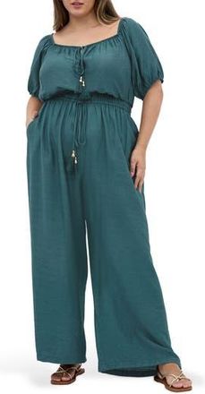 City Chic Erica Wide Leg Jumpsuit in Foliage Green at Nordstrom Rack, Size Xxl/24W