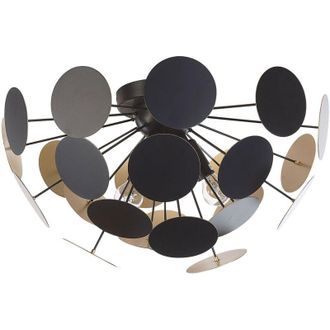 Beliani L&aacute;mpara De Techo Hemisferio De Metal Dorado Y Negro Pantalla De C&iacute;rculos 2 Bombillas Art Deco Estilo Industrial Maritsa