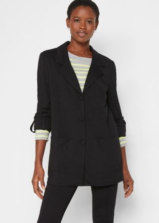Bonprix Sweatblazer BONPRIX, Damen, Gr. 36/38 (S), schwarz, Obermaterial: 70% Viskose, 25% Polyester, 5% Elasthan, oversize, Blazer Sweatblazer, mit langem Ar