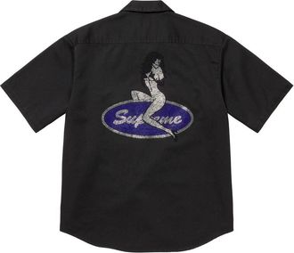 SUPREME Rhinestone Pin Up Short-Sleeve Work Shirt Black SS25S35-BLACK