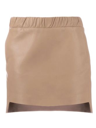 Neil Barrett asymmetric leather skirt - DARK BEIGE
