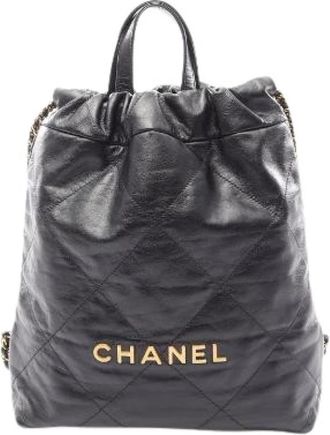 Chanel Pre-owned 22 Leren Rugzak - Dames - Vintage Rugzakken - Zwart - ONE Size - Leer - Vintage